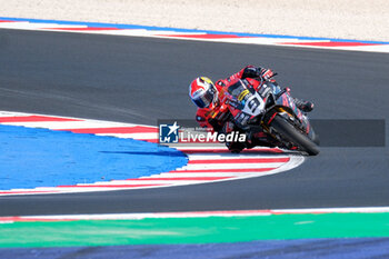 2024-06-15 - (9) Danilo Petrucci from Italy of Brani Spark Racing Team, rides Ducati Panigale V4R in action during the FIM Motul Superbike World Championship - Free practice session of Emilia Romagna Round at Marco Simoncelli World Circuit in Misano Adriatico on June 15, 2024 in Misano Adriatico, Rimini, Italy. - PIRELLI EMILIA ROMAGNA ROUND - FREE PRACTICE - SUPERBIKE - MOTORS