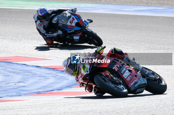 2024-06-15 - (1) Alvaro Bautista from Spain of Aruba.it Ducati Team, rides Ducati Panigale V4R in action during the FIM Motul Superbike World Championship - Free practice session of Emilia Romagna Round at Marco Simoncelli World Circuit in Misano Adriatico on June 15, 2024 in Misano Adriatico, Rimini, Italy. - PIRELLI EMILIA ROMAGNA ROUND - FREE PRACTICE - SUPERBIKE - MOTORS