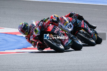 2024-06-15 - (1) Alvaro Bautista from Spain of Aruba.it Ducati Team, rides Ducati Panigale V4R followed by(9) Danilo Petrucci from Italy of Brani Spark Racing Team, rides Ducati Panigale V4R in action during the FIM Motul Superbike World Championship - Tissot Superpole race 1 of Emilia Romagna Round at Marco Simoncelli World Circuit in Misano Adriatico on June 15, 2024 in Misano Adriatico, Rimini, Italy. - PIRELLI EMILIA ROMAGNA ROUND - TISSOT SUPERPOLE - SUPERBIKE - MOTORS