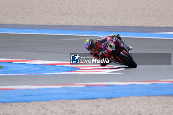 2024-06-15 - (1) Alvaro Bautista from Spain of Aruba.it Ducati Team, rides Ducati Panigale V4R in action during the FIM Motul Superbike World Championship - Tissot Superpole race 1 of Emilia Romagna Round at Marco Simoncelli World Circuit in Misano Adriatico on June 15, 2024 in Misano Adriatico, Rimini, Italy. - PIRELLI EMILIA ROMAGNA ROUND - TISSOT SUPERPOLE - SUPERBIKE - MOTORS