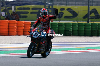 2024-06-15 - (9) Danilo Petrucci from Italy of Brani Spark Racing Team, rides Ducati Panigale V4R in action during the FIM Motul Superbike World Championship - Tissot Superpole race 1 of Emilia Romagna Round at Marco Simoncelli World Circuit in Misano Adriatico on June 15, 2024 in Misano Adriatico, Rimini, Italy. - PIRELLI EMILIA ROMAGNA ROUND - TISSOT SUPERPOLE - SUPERBIKE - MOTORS