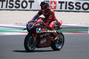 2024-06-15 - (11) Nicolo Bulega from Italy of Aruba.it Ducati Team, rides Ducati Panigale V4R in action during the FIM Motul Superbike World Championship - Tissot Superpole race 1 of Emilia Romagna Round at Marco Simoncelli World Circuit in Misano Adriatico on June 15, 2024 in Misano Adriatico, Rimini, Italy. - PIRELLI EMILIA ROMAGNA ROUND - TISSOT SUPERPOLE - SUPERBIKE - MOTORS