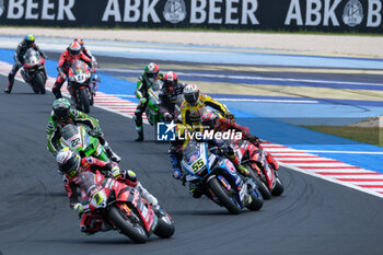 2024-06-15 - (1) Alvaro Bautista from Spain of Aruba.it Ducati Team, rides Ducati Panigale V4R in action during the FIM Motul Superbike World Championship - Race 1 of Emilia Romagna Round at Marco Simoncelli World Circuit in Misano Adriatico on June 15, 2024 in Misano Adriatico, Rimini, Italy. - PIRELLI EMILIA ROMAGNA ROUND - RACE 1 - SUPERBIKE - MOTORS