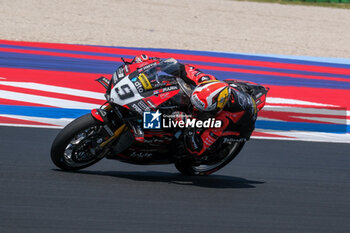 2024-06-15 - (9) Danilo Petrucci from Italy of Brani Spark Racing Team, rides Ducati Panigale V4R in action during the FIM Motul Superbike World Championship - Race 1 of Emilia Romagna Round at Marco Simoncelli World Circuit in Misano Adriatico on June 15, 2024 in Misano Adriatico, Rimini, Italy. - PIRELLI EMILIA ROMAGNA ROUND - RACE 1 - SUPERBIKE - MOTORS