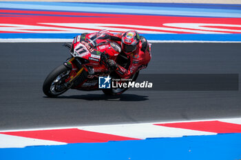 2024-06-15 - (11) Nicolo Bulega from Italy of Aruba.it Ducati Team, rides Ducati Panigale V4R in action during the FIM Motul Superbike World Championship - Race 1 of Emilia Romagna Round at Marco Simoncelli World Circuit in Misano Adriatico on June 15, 2024 in Misano Adriatico, Rimini, Italy. - PIRELLI EMILIA ROMAGNA ROUND - RACE 1 - SUPERBIKE - MOTORS