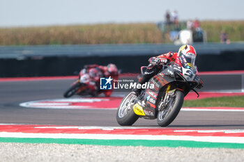 2024-09-21 - (9) Danilo Petrucci from Italy of Brani Spark Racing Team, rides Ducati Panigale V4R in action during the FIM Motul Superbike World Championship - Race 1 of Acerbis Italian Round at Cremona Circuit in San Martino del Lago on September 21, 2024, Cremona, Italy. - ACERBIS ITALIAN ROUND - SUPERBIKE - MOTORS