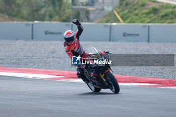 2024-09-21 - (9) Danilo Petrucci from Italy of Brani Spark Racing Team, rides Ducati Panigale V4R celebrates the victory of the FIM Motul Superbike World Championship - Race 1 of Acerbis Italian Round at Cremona Circuit in San Martino del Lago on September 21, 2024, Cremona, Italy. - ACERBIS ITALIAN ROUND - SUPERBIKE - MOTORS