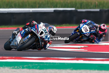 2024-09-21 - (31) Garret Gerloff from United States of America of Bonovo Action BMW Team, rides BMW M1000 RR followed by (28) Bradley Ray from United Kingdom of Yamaha Motoracing World SBK Team, rides Yamaha YZF R1 in action during the FIM Motul Superbike World Championship - Tissot Superpole Race of Acerbis Italian Round at Cremona Circuit in San Martino del Lago on September 21, 2024, Cremona, Italy. - ACERBIS ITALIAN ROUND - SUPERPOLE - SUPERBIKE - MOTORS