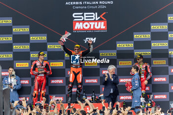 2024-09-21 - Podium of Race1 during FIM Superbike World Championship Acerbis Italian Round at Cremona Circuit, San Martino del Lago, Italy on September 21, 2024 - ACERBIS ITALIAN ROUND - SUPERBIKE - MOTORS