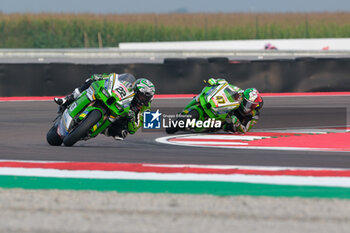 2024-09-21 - (22) Alex Lowes from United Kingdom of Kawasaki Racing Team World SBK, rides Kawasaki ZX-10RR followed by (47) Axel Bassani from Italy of Kawasaki Racing Team WorldSBY, rides Kawasaki ZX-10RR in action during the FIM Motul Superbike World Championship - Free practice session of Acerbis Italian Round at Cremona Circuit in San Martino del Lago on September 21, 2024, Cremona, Italy. - ACERBIS ITALIAN ROUND - FREE PRACTICE - SUPERBIKE - MOTORS