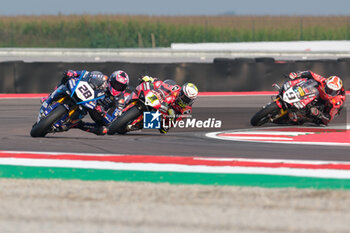 2024-09-21 - (28) Bradley Ray from United Kingdom of Yamaha Motoracing World SBK Team, rides Yamaha YZF R1 followed by (1) Alvaro Bautista from Spain of Aruba.it Ducati Team, rides Ducati Panigale V4R in action during the FIM Motul Superbike World Championship - Free practice session of Acerbis Italian Round at Cremona Circuit in San Martino del Lago on September 21, 2024, Cremona, Italy. - ACERBIS ITALIAN ROUND - FREE PRACTICE - SUPERBIKE - MOTORS