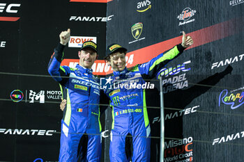 2024-05-18 - #46 Maxime Martin, Valentino Rossi Of The Team Wrt, Bmw M4 Gt3 In Celebrating The Final Podium Race2 ,During Fanatec Gt World Challange Misano 2024 ,18 May , In Misano , Italy - FANATEC GT WORLD CHALLANGE MISANO 2024 - GRAND TOURISM - MOTORS