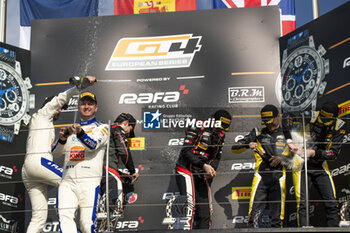 2024-05-18 - podium IBANEZ TRULLOLS Liuc (spa), NM Racing Team, Mercedes-AMG GT4, portrait PAPADOPULOS Alexandre (usa), NM Racing Team, Mercedes-AMG GT4, portrait CONSANI Robert (fra), Team Speedcar, Audi R8 LMS GT4, portrait LARICHE Benjamin (fra), Team Speedcar, Audi R8 LMS GT4, portrait RATTICAN Joshua (gbr), Elite Motorsport with Entire Race Engineering, McLaren Artura GT4, portrait LEBRON Thomas (gbr), Elite Motorsport with Entire Race Engineering, McLaren Artura GT4, portrait during the 2nd round of the 2024 GT4 European Series powered by Rafa Racing Club on the Misano World Circuit Marco Simoncelli, from May 17 to 19, 2024 in Misano Adriatico, Italy - AUTO - GT4 EUROPEAN SERIES MISANO 2024 - GRAND TOURISM - MOTORS