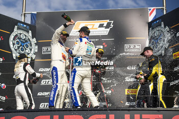 2024-05-18 - podium IBANEZ TRULLOLS Liuc (spa), NM Racing Team, Mercedes-AMG GT4, portrait PAPADOPULOS Alexandre (usa), NM Racing Team, Mercedes-AMG GT4, portrait CONSANI Robert (fra), Team Speedcar, Audi R8 LMS GT4, portrait LARICHE Benjamin (fra), Team Speedcar, Audi R8 LMS GT4, portrait RATTICAN Joshua (gbr), Elite Motorsport with Entire Race Engineering, McLaren Artura GT4, portrait LEBRON Thomas (gbr), Elite Motorsport with Entire Race Engineering, McLaren Artura GT4, portrait during the 2nd round of the 2024 GT4 European Series powered by Rafa Racing Club on the Misano World Circuit Marco Simoncelli, from May 17 to 19, 2024 in Misano Adriatico, Italy - AUTO - GT4 EUROPEAN SERIES MISANO 2024 - GRAND TOURISM - MOTORS