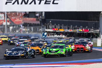 2024-05-18 - Start 14 LAPPALAINEN Konsta (fin), Green Ben (gbr, Emil Ferry, Ferrari 296 GT3, action 54 SAGER Philipp (aut), DIENST Marvin (ger), MOURA DE OLIVEIRA Guilherme (prt), Dinamic GT, Porsche 911 GT3 R (992), action during the 3rd round of the 2024 GT World Challenge Sprint Cup on the Misano World Circuit Marco Simoncelli, from May 17 to 19, 2024 in Misano Adriatico, Italy - AUTO - GT WORD SPRINT CUP MISANO 2024 - GRAND TOURISM - MOTORS