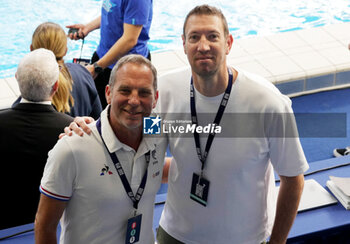 2024-03-23 - Denis Auguin and Alain Bernard during the Giant Open 2024, Swimming event on March 23, 2024 at Le Dôme in Saint-Germain-en-Laye, France - SWIMMING - GIANT OPEN 2024 - SWIMMING - SWIMMING
