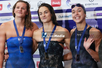 2024-03-23 - Marie Wattel of France, Beryl Gastadello of France and Mary-Sophie HARVEY of Canada, Women's 100 M Freestyle during the Giant Open 2024, Swimming event on March 23, 2024 at Le Dôme in Saint-Germain-en-Laye, France - SWIMMING - GIANT OPEN 2024 - SWIMMING - SWIMMING