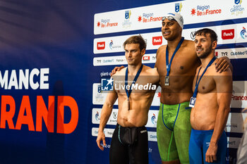 2024-03-23 - Mewen TOMAC (FRA) and Yohann NDOYE BROUARD (FRA) and Roman MITYUKOV (SUI), men 100m backstroke final, during the Giant Open 2024, Swimming event on March 23, 2024 at Le Dôme in Saint-Germain-en-Laye, France - SWIMMING - GIANT OPEN 2024 - SWIMMING - SWIMMING