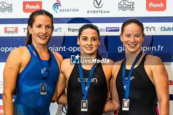 23/03/2024 - Lisa MAMIE (SUI) and Adele BLANCHETIERE (FRA) and Justine DELMAS (FRA), women 100 breaststroke final, during the Giant Open 2024, Swimming event on March 23, 2024 at Le Dôme in Saint-Germain-en-Laye, France - SWIMMING - GIANT OPEN 2024 - NUOTO - NUOTO