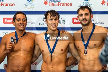 23/03/2024 - Nans MAZELLIER (FRA) and Breno CORREIA (BRA) and Roman FUCHS (FRA), Men 200m freestyle swimming final, during the Giant Open 2024, Swimming event on March 23, 2024 at Le Dôme in Saint-Germain-en-Laye, France - SWIMMING - GIANT OPEN 2024 - NUOTO - NUOTO