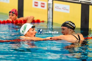 24/03/2024 - Justine DELMAS (FRA) and Lisa MAMIE (SUI) and Adele BLANCHETIERE (FRA), women 200m breaststroke final, during the Giant Open 2024, Swimming event on March 24, 2024 at Le Dôme in Saint-Germain-en-Laye, France - SWIMMING - GIANT OPEN 2024 - NUOTO - NUOTO