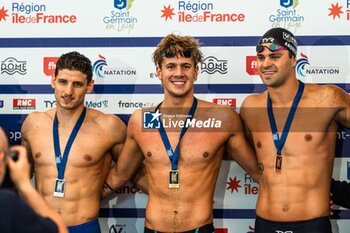 24/03/2024 - Noe PONTI (SUI) and Meiron Amir CHERUTI (ISR) and Michael ANDREW (USA), men 50m butterfly stroke final, during the Giant Open 2024, Swimming event on March 24, 2024 at Le Dôme in Saint-Germain-en-Laye, France - SWIMMING - GIANT OPEN 2024 - NUOTO - NUOTO