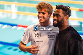 24/03/2024 - Noe PONTI (SUI) and Siya KOLISI capitain of the South african rugby team, men 100m freestyle swimming final, during the Giant Open 2024, Swimming event on March 24, 2024 at Le Dôme in Saint-Germain-en-Laye, France - SWIMMING - GIANT OPEN 2024 - NUOTO - NUOTO
