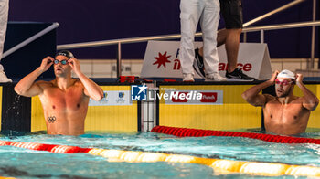 24/03/2024 - Michael ANDREW (USA) and Mewen TOMAC (FRA), men 50m backstroke final, during the Giant Open 2024, Swimming event on March 24, 2024 at Le Dôme in Saint-Germain-en-Laye, France - SWIMMING - GIANT OPEN 2024 - NUOTO - NUOTO