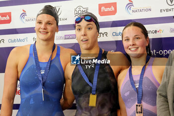 2024-03-24 - WATTEL Marie of France, HARVEY Mary-Sophie of Canada and AVETAND Tabatha of France, Women's 100 M Butterfly during the Giant Open 2024, Swimming event on March 24, 2024 at Le Dôme in Saint-Germain-en-Laye, France - SWIMMING - GIANT OPEN 2024 - SWIMMING - SWIMMING