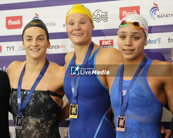 2024-03-24 - GASTALDELLO Béryl of France, MAHIEU Pauline of France and MOLUH Mary-Ambre of France, Women's 100 M Backstroke during the Giant Open 2024, Swimming event on March 24, 2024 at Le Dôme in Saint-Germain-en-Laye, France - SWIMMING - GIANT OPEN 2024 - SWIMMING - SWIMMING