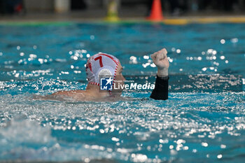 2024-11-19 - Danii Merkulov (Savona) celebrates after scoring a goal 1 - 0 - BPER R.N. SAVONA VS – VK PRIMORAC KOTOR - LEN CUP - CHAMPIONS LEAGUE - WATERPOLO