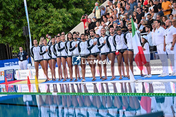 2024-07-04 - Team Italia Italy during National Anthem - SARDINIA CUP 2024 - ITALY VS GREECE - INTERNATIONALS - WATERPOLO