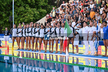 2024-07-04 - Team Italia Italy during National Anthem - SARDINIA CUP 2024 - ITALY VS GREECE - INTERNATIONALS - WATERPOLO