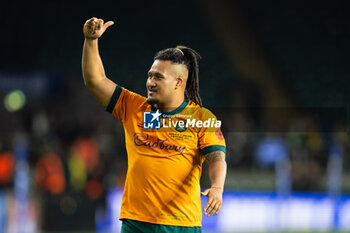 09/11/2024 - Brandon Panega-Amosa of Australia celebrates after the Autumn Nations Series 2024 rugby union match between England and Australia on 9 November 2024 at Allianz Stadium in Twickenham, England - RUGBY - AUTUMN NATIONS SERIES 2024 - ENGLAND V AUSTRALIA - AUTUMN NATIONS SERIES - RUGBY