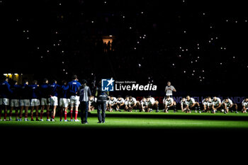 16/11/2024 - Haka of New Zealand before the Autumn Nations Series 2024, rugby union match between France and New Zealand on 16 November 2024 at Stade de France in Saint-Denis near Paris, France - RUGBY - AUTUMN NATIONS SERIES 2024 - FRANCE V NEW ZEALAND - AUTUMN NATIONS SERIES - RUGBY