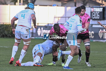 2024-01-20 - Alessandro Izekor ( Benetton Rugby ) competes with the Montpellier team - BENETTON RUGBY VS MONTPELLIER HéRAULT RUGBY - CHALLENGE CUP - RUGBY