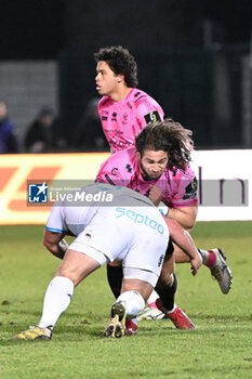 2024-01-20 - Tackle of Tiziano Pasquali ( Benetton Rugby ) - BENETTON RUGBY VS MONTPELLIER HéRAULT RUGBY - CHALLENGE CUP - RUGBY