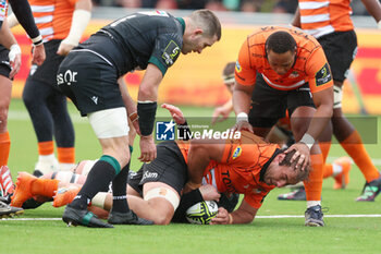 2024-01-14 - Try Jeandre Rudolph of Toyota Cheetah's during the EPCR Challenge Cup rugby union match between Toyota Cheetahs and Section Paloise (Pau) on January 14, 2024 at NRCA Amsterdam in Amsterdam, Netherlands - RUGBY - CHALLENGE CUP - CHEETAHS V PAU - CHALLENGE CUP - RUGBY