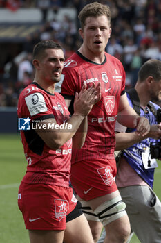 2024-05-05 - Thomas Ramos, Thibault Flament of Stade Toulousain salute the supporters following the Champions Cup, Semi-finals, rugby union match between Stade Toulousain (Toulouse) and Harlequins on May 5, 2024 at the Stadium of Toulouse in Toulouse, France - RUGBY - CHAMPIONS CUP - TOULOUSE V HARLEQUINS - CHAMPIONS CUP - RUGBY