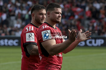 05/05/2024 - Cyril Baille, Julien Marchand of Stade Toulousain salute the supporters following the Champions Cup, Semi-finals, rugby union match between Stade Toulousain (Toulouse) and Harlequins on May 5, 2024 at the Stadium of Toulouse in Toulouse, France - RUGBY - CHAMPIONS CUP - TOULOUSE V HARLEQUINS - HEINEKEN CHAMPIONS CUP - RUGBY