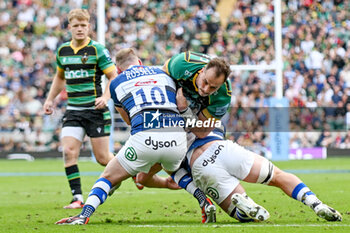 2024-06-08 - Bath fly half Finn Russell (10) tackles Northampton Saints centre Burger Odendaal (13) during the English championship, Gallagher Premiership Rugby Union Final match between Northampton Saints and Bath Rugby on 8 June 2024 at Twickenham stadium in Richmond, London, England - RUGBY - ENGLISH CHAMPIONSHIP - FINAL - NORTHAMPTON V BATH - PREMERSHIP RUGBY UNION - RUGBY