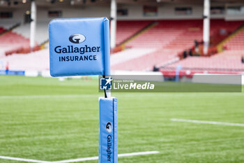 2024-10-12 - Gallagher corner flag illustration during the English championship Gallagher Premiership Rugby Union match between Gloucester Rugby and Bath Rugby on 12 October 2024 at the Kingsholm Stadium in Gloucester, England - RUGBY - ENGLISH CHAMPIONSHIP - GLOUCESTER V BATH - PREMERSHIP RUGBY UNION - RUGBY