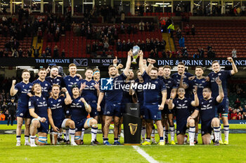 2024-02-03 - Scotland hold aloft the Doddie Weir Cup after the 2024 Six nations Championship, rugby union match between Wales and Scotland on 3 February 2024 at Millenium Stadium in Cardiff, Wales - RUGBY - SIX NATIONS 2024 - WALES V SCOTLAND - SIX NATIONS - RUGBY