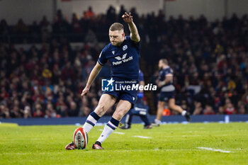 2024-02-03 - Finn Russell of Scotland kicks a conversion during the 2024 Six nations Championship, rugby union match between Wales and Scotland on 3 February 2024 at Millenium Stadium in Cardiff, Wales - RUGBY - SIX NATIONS 2024 - WALES V SCOTLAND - SIX NATIONS - RUGBY