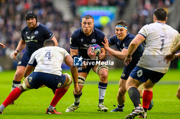 2024-02-10 - Matt Fagerson of Scotland runs at Cameron Woki of France during the 2024 Six nations Championship, rugby union match between Scotland and France on 10 February 2024 at Scottish Gas Murrayfield in Edinburgh, Scotland - RUGBY - SIX NATIONS 2024 - SCOTLAND V FRANCE - SIX NATIONS - RUGBY