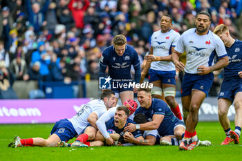 2024-02-10 - Ben White of Scotland scores the opening try during the 2024 Six nations Championship, rugby union match between Scotland and France on 10 February 2024 at Scottish Gas Murrayfield in Edinburgh, Scotland - RUGBY - SIX NATIONS 2024 - SCOTLAND V FRANCE - SIX NATIONS - RUGBY