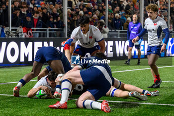 2024-02-09 - Mathis Castro-Ferreira of France scores the fourth try during the 2024 Under 20 Six Nations championship, rugby union match between Scotland and France on 9 February 2024 at the Hive Stadium in Edinburgh, Scotland - RUGBY - U20 SIX NATIONS 2024 - SCOTLAND V FRANCE - SIX NATIONS - RUGBY