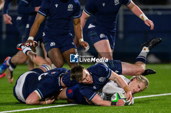2024-02-09 - Hoani Bosmorin of France scores the second try during the 2024 Under 20 Six Nations championship, rugby union match between Scotland and France on 9 February 2024 at the Hive Stadium in Edinburgh, Scotland - RUGBY - U20 SIX NATIONS 2024 - SCOTLAND V FRANCE - SIX NATIONS - RUGBY