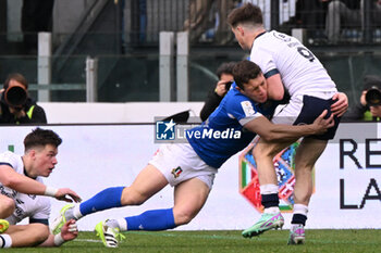 2024-03-09 - Tackle of Paolo Garbisi ( Italy ) during the Six Nations Championship match between Italy and Scotland on 9 march at Stadio Olimpico in Rome, Italy - ITALY VS SCOTLAND - SIX NATIONS - RUGBY