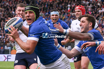 2024-03-09 - Juan Ignacio Brex's happiness after scoring a try during the Six Nations Championship match between Italy and Scotland on 9 march at Stadio Olimpico in Rome, Italy - ITALY VS SCOTLAND - SIX NATIONS - RUGBY